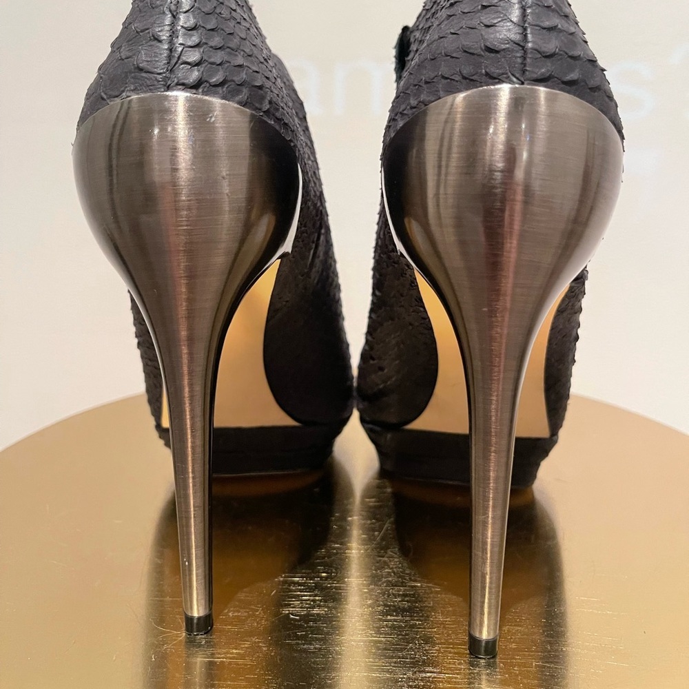 Bcbg Maxazria Python Open Toe Platform Heel Booti… - image 3